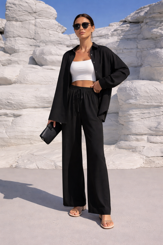 Completo Donna Camicia e Pantaloni a Gamba Larga